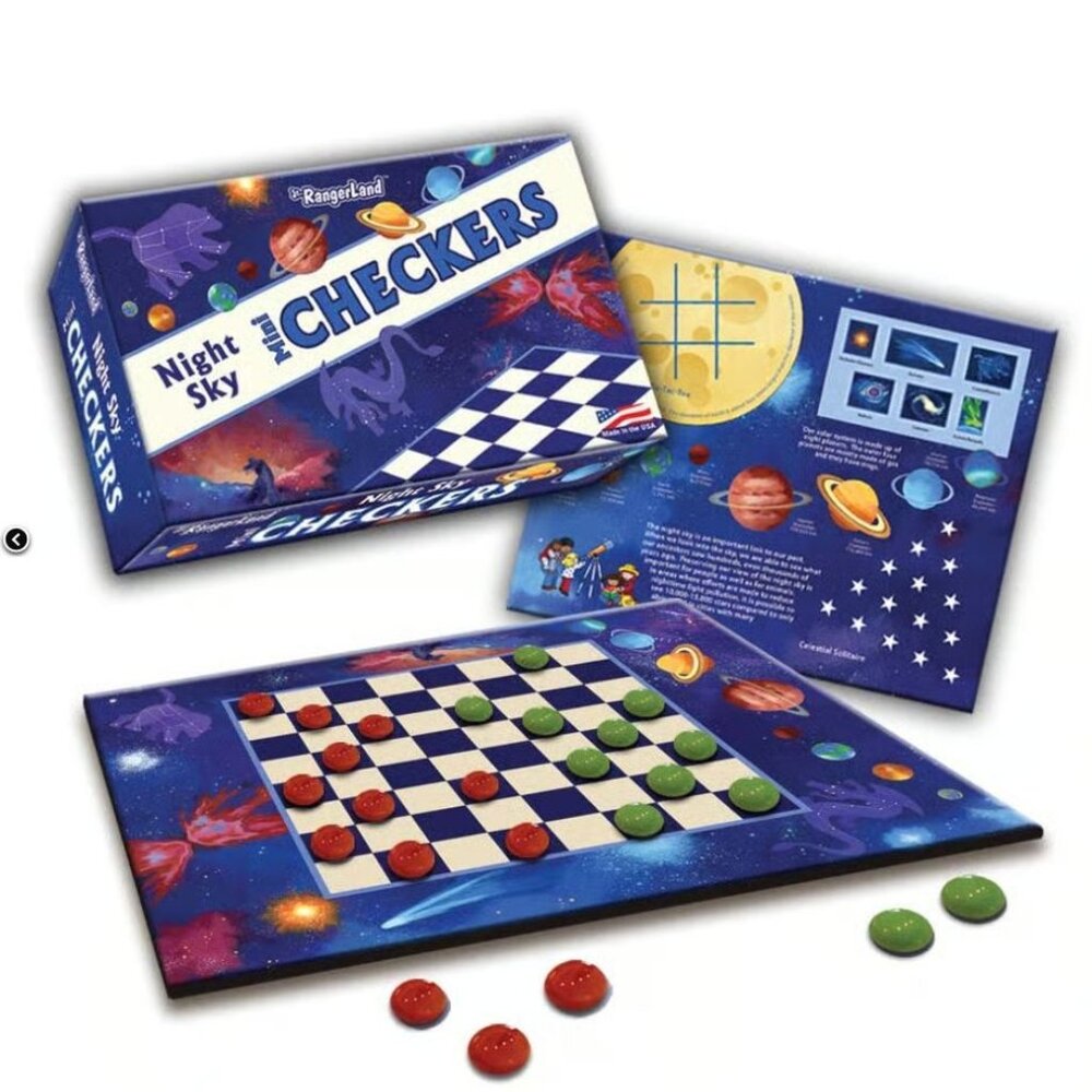 Night Sky Mini Checkers Game For Kids By Jr. RangerLand  8.5" X 5.25"